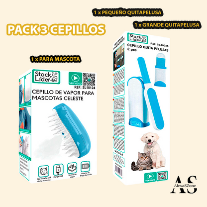 Pack 3 Cepillos Mascotas y Quitapelusas